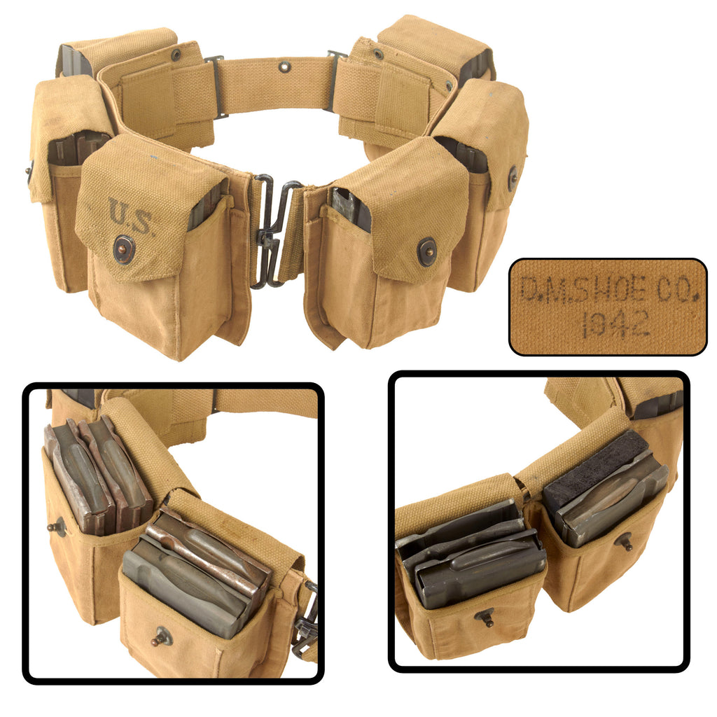 Original U.S. Browning 1918A2 BAR M1937 Magazine Belt by D.M. Shoe Co. with Eight Magazines - Dated 1942