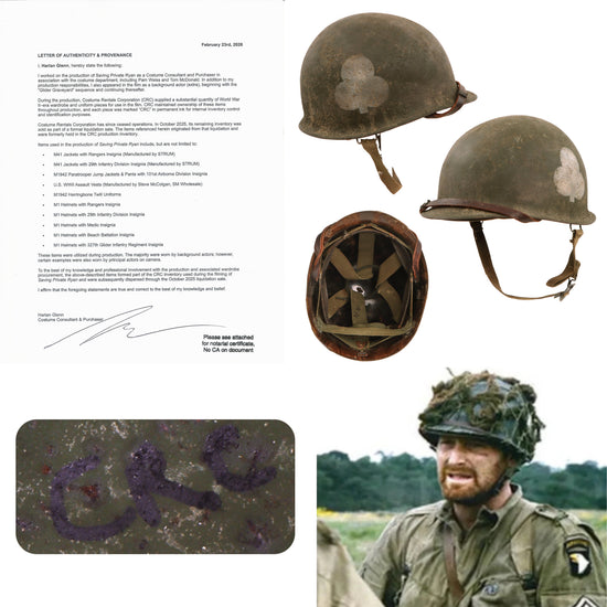 Original U.S. M1 Helmet Used in Saving Private Ryan – 327th Glider Infantry Regiment, 101st Airborne Division – With Copy of Notarized Letter of Authenticity