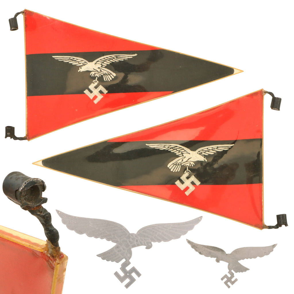 Original German WWII Luftwaffe Flak Artillery Battalion Officer Fahrzeug Stabsflagge Vehicle Staff Pennant with Aluminum Trench Art Eagle, 10 3/8" x 17" Original Items