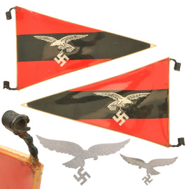 Original German WWII Luftwaffe Flak Artillery Battalion Officer Fahrzeug Stabsflagge Vehicle Staff Pennant with Aluminum Trench Art Eagle, 10 3/8" x 17"