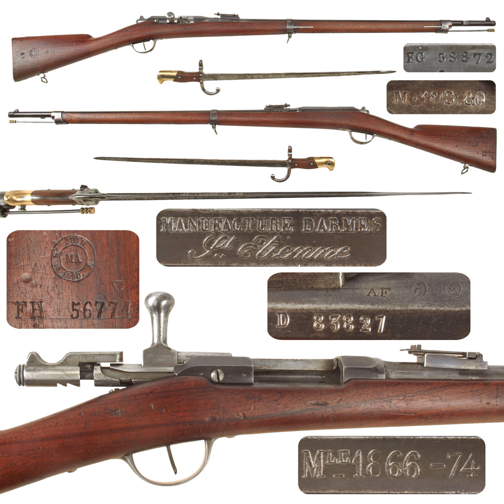 Original French Modèle 1866-74 Gras Converted Smoothbored Rifle by St. Etiénne Serial D 83827 with M1874 Bayonet - Dated 1868
