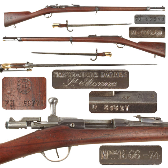 Original French Modèle 1866-74 Gras Converted Smoothbored Rifle by St. Etiénne Serial D 83827 with M1874 Bayonet - Dated 1868 Original Items