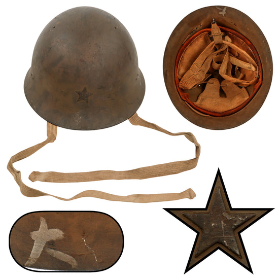 Original Japanese WWII Type 90 Army Helmet with Complete Liner and Chinstrap - Size Large - Tetsubo