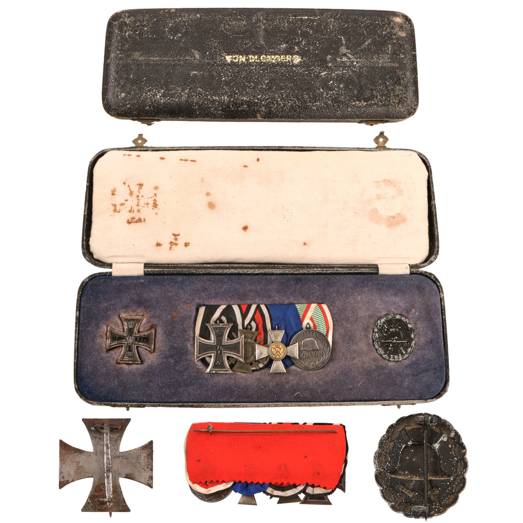 Original Imperial German WWI & WWII Named Cased Medal Set with Iron Cross 1st Class, Four-Place Medal Bar, and Wound Badge - Von Blomberg Original Items
