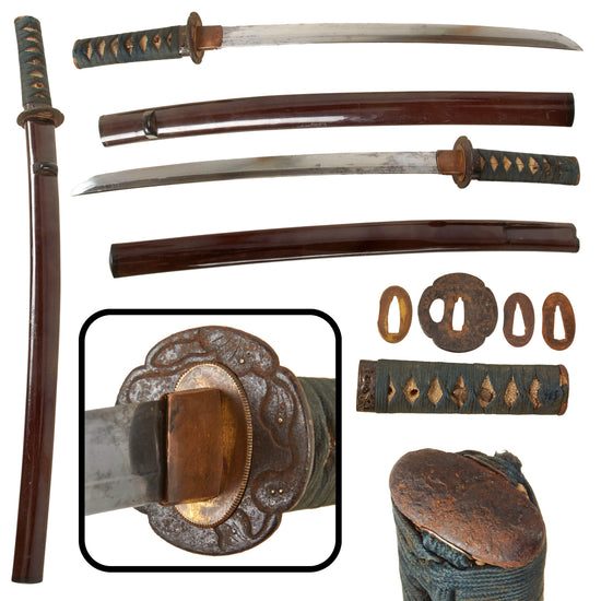 Original 18th Century Edo Period Japanese Ko-Wakizashi Short Sword with False-Length Lacquered Scabbard Original Items