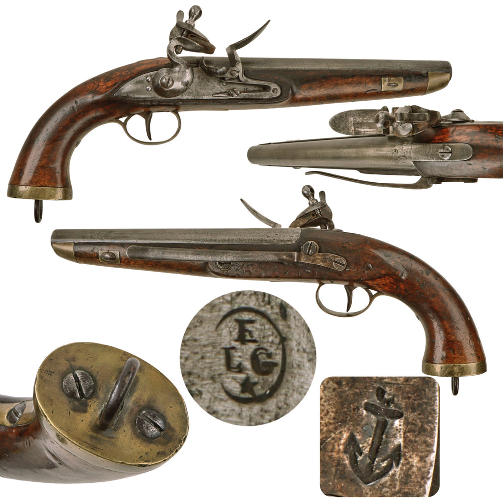Original Napoleonic Dutch Flintlock Naval Pistol with Liège Proof Mark and Faded Ship Name on Barrel - Circa 1815 Original Items