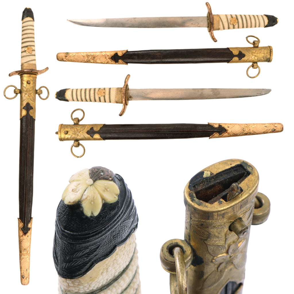 Original Japanese WWII M1883 Naval Officers Dirk with Iron & Brass Leather Scabbard Original Items