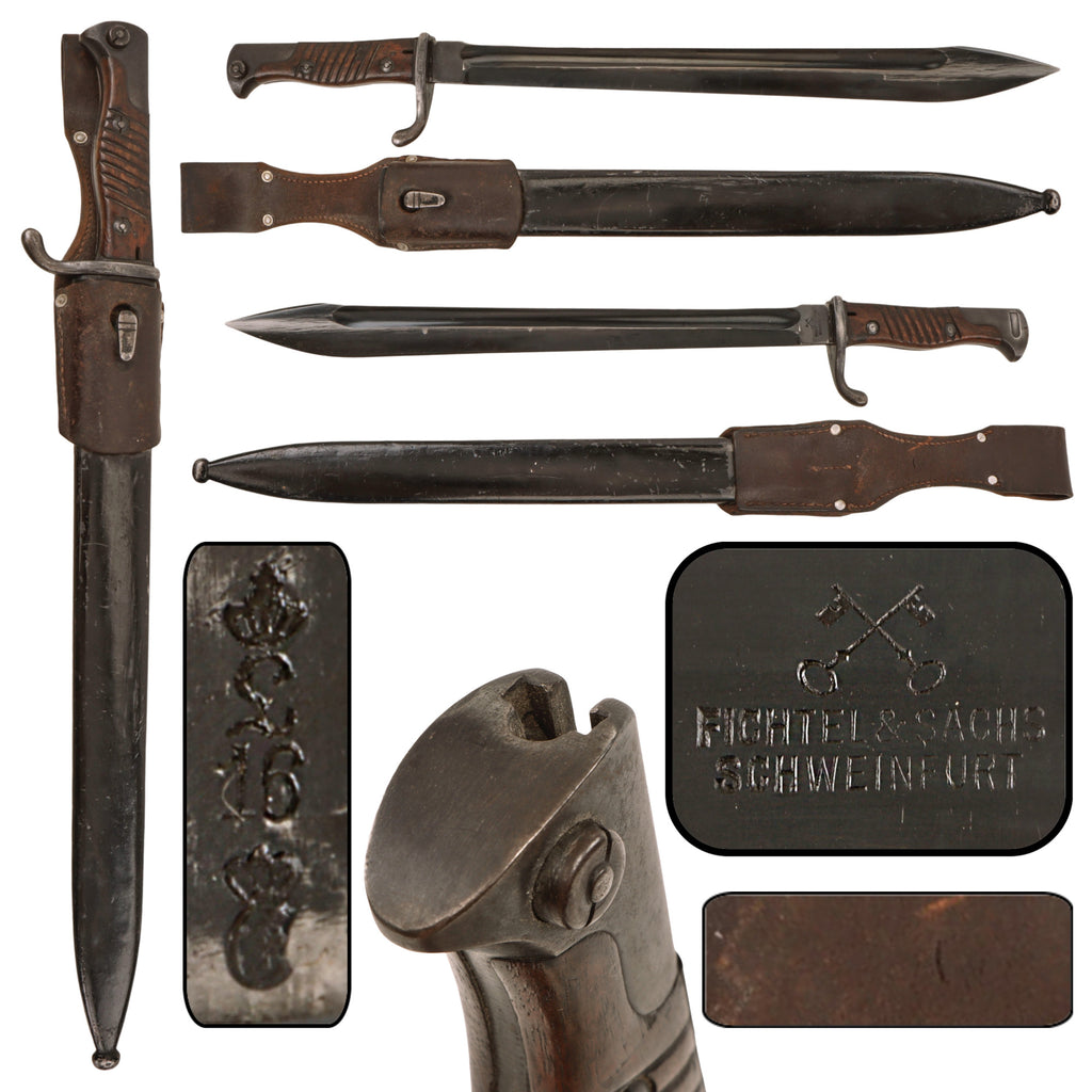 Original German WWI Bavarian M1898/05 n/A “Sanitized” Sawback Bayonet by Fichtel & Sachs with Scabbard & 1933-Dated Luftwaffe-Stamped Frog