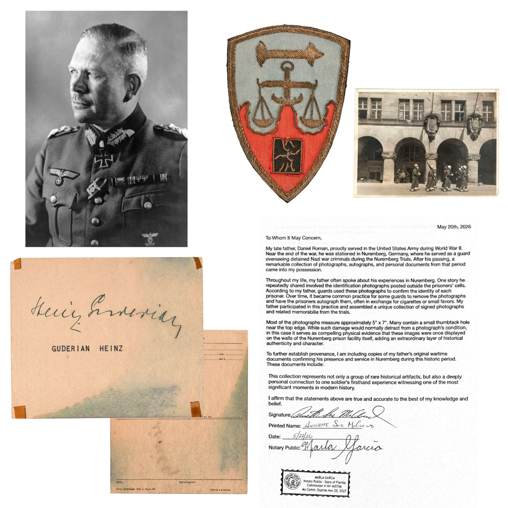 Original Nuremberg Trials Signature of Panzer General and Military Theorist Heinz Guderian Acquired Directly from a U.S. Army Guard Who Served at the Nuremberg Prison, 1945-1946