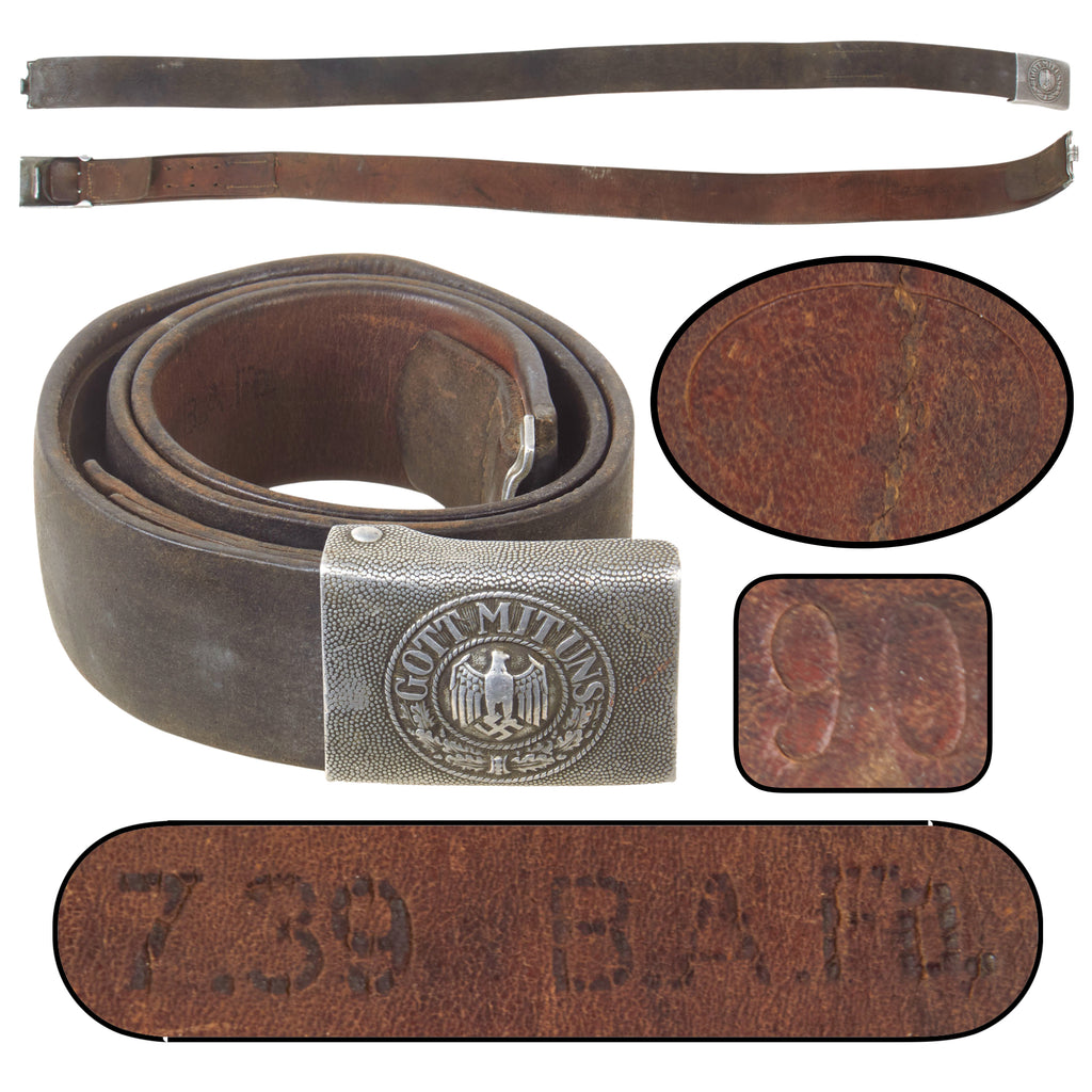 Original German Pre WWII Heer Army EM/NCO Belt with 1936 Gebrüder Albert Aluminum Buckle and 1939 Fürth Depot Marked Leather Belt