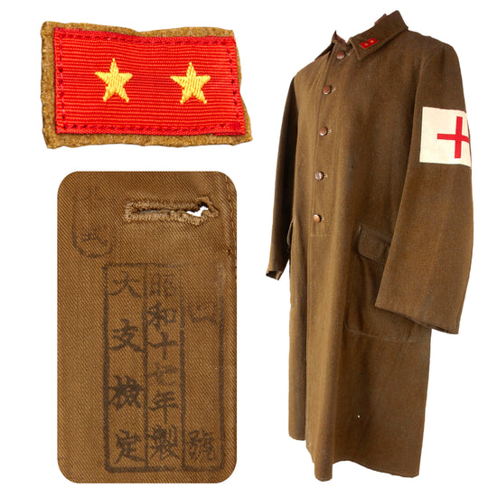 Original U.S. WWII Imperial Japanese Army Medic’s Cold Weather Great Coat with Markings & Red Cross Patch Original Items