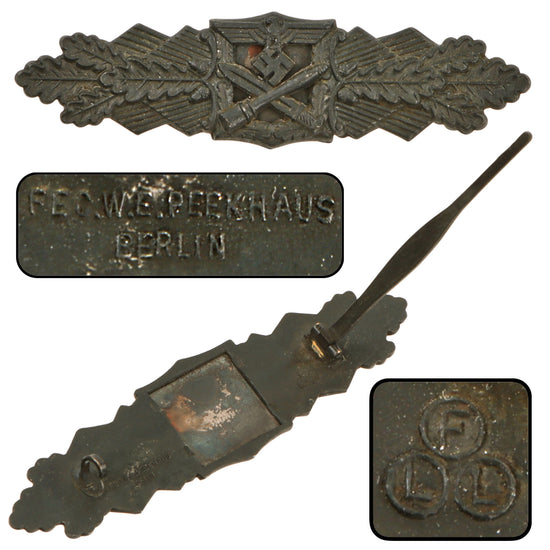 Original German WWII Bronze Close Combat Clasp by Friedrich Linden “FLL” of Lüdenscheid with Backing Plate Original Items