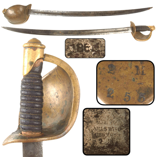 Original U.S. Civil War Rare Early Model 1860 Naval Cutlass by Ames Mfg. Co. with Wire-Wrapped Grip - Dated 1861 - Serial No. 2255 Original Items