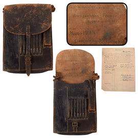 Original German WWII U.S. Captured M35 Black Leather Dispatch Map Case with Inscription & Copy of Capture Paper - Captured at Besserham France in November 1944