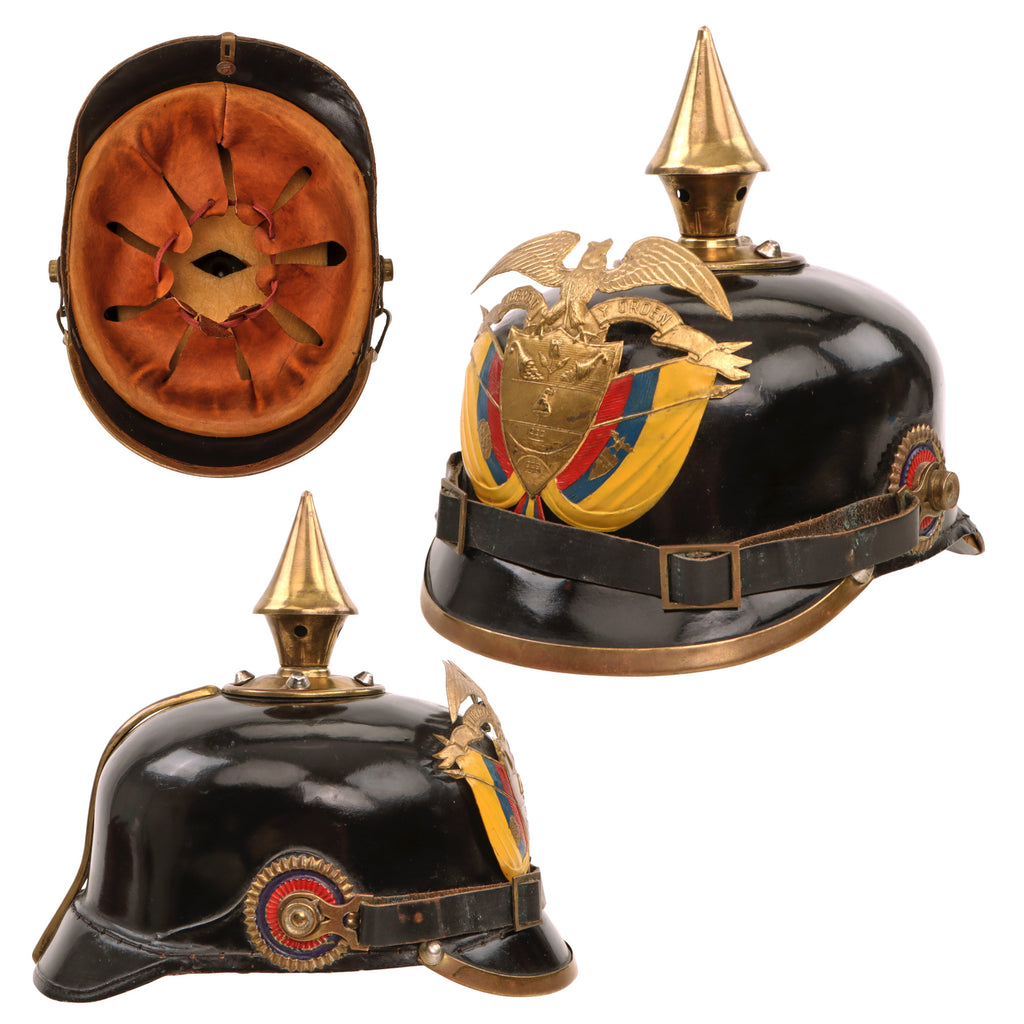 Original Colombian Army Spike Helmet Pickelhaube with Chinstrap & Cockades Original Items