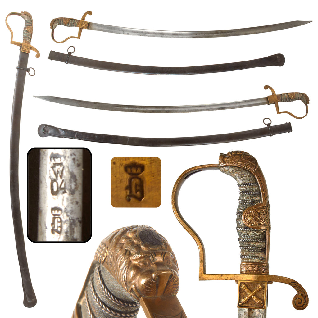 Original Imperial German Pre-WWI Grosser Ordnanz Pattern Artillery Officer’s Lionhead Sword with 1904 Military Acceptance Stamps by Alexander Coppel with Scabbard Original Items