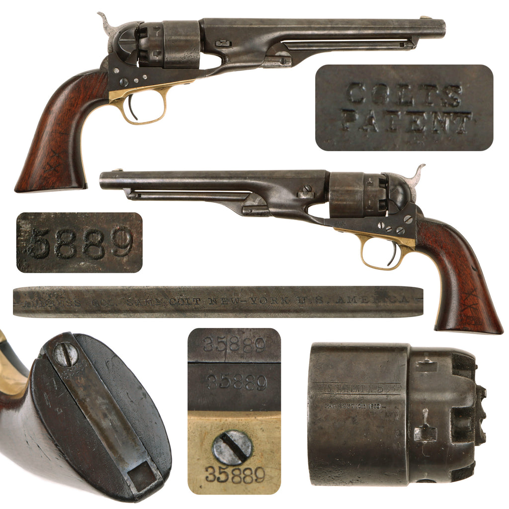 Original U.S. Civil War Colt Model 1860 Army Four Screw Percussion Revolver Made in 1862 with Grip Cartouche - Matching Serial 35889 Original Items