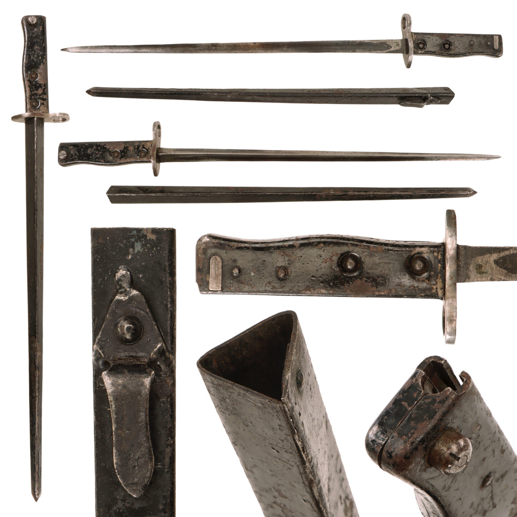Original Chinese WWII Contract M-1924 Mauser Ersatz Bayonet - Belgian-Made from P-1853 Socket Bayonet with Original Custom Triangular Scabbard