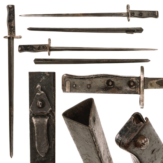 Original Chinese WWII Contract M-1924 Mauser Ersatz Bayonet - Belgian-Made from P-1853 Socket Bayonet with Original Custom Triangular Scabbard