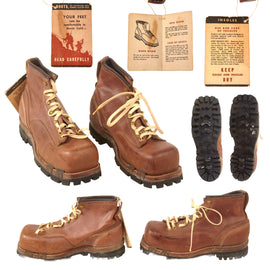 Original U.S. WWII Army Size 8 D Ski Mountain Boots by Freeman Shoe Corp. with Outstanding Original Instruction Tag - Dated 1943