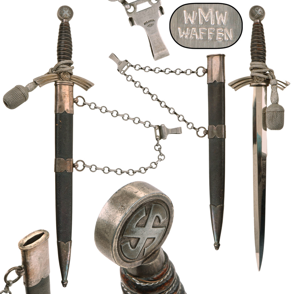 Original German Pre-WWII Early 1st Model Luftwaffe Fliegerdolch Dagger by WMW Waffen with OLC Chain Hanger & Portepee - 1934-1937