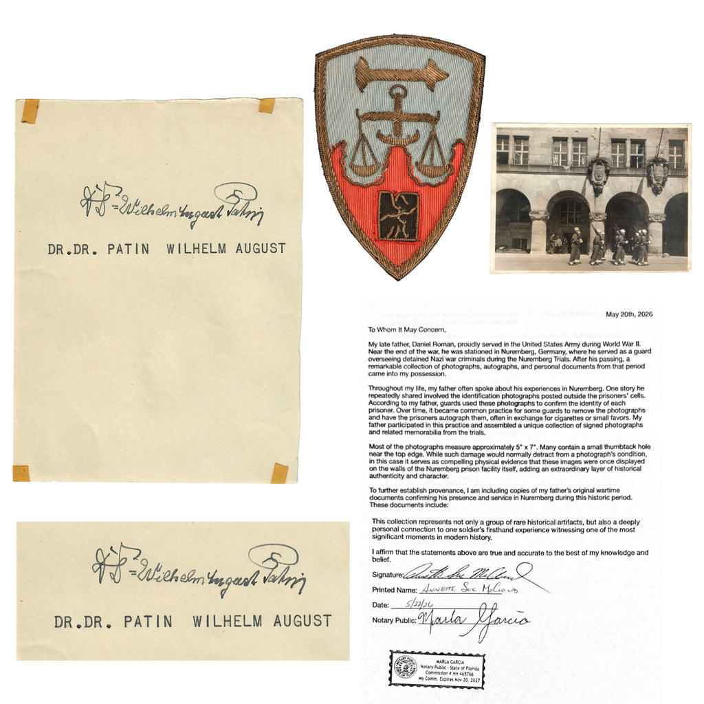 Original Nuremberg Trials Signature of SS Security Office Catholic Advisor Dr. Wilhelm August Patin Acquired Directly from a U.S. Army Guard Who Served at the Nuremberg Prison, 1945-1946