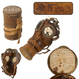 Original Belgian WWI A.R.S. Model 1918 Gas Mask with HLW-Marked Removable Filter & Canister - Bilingual Instructions