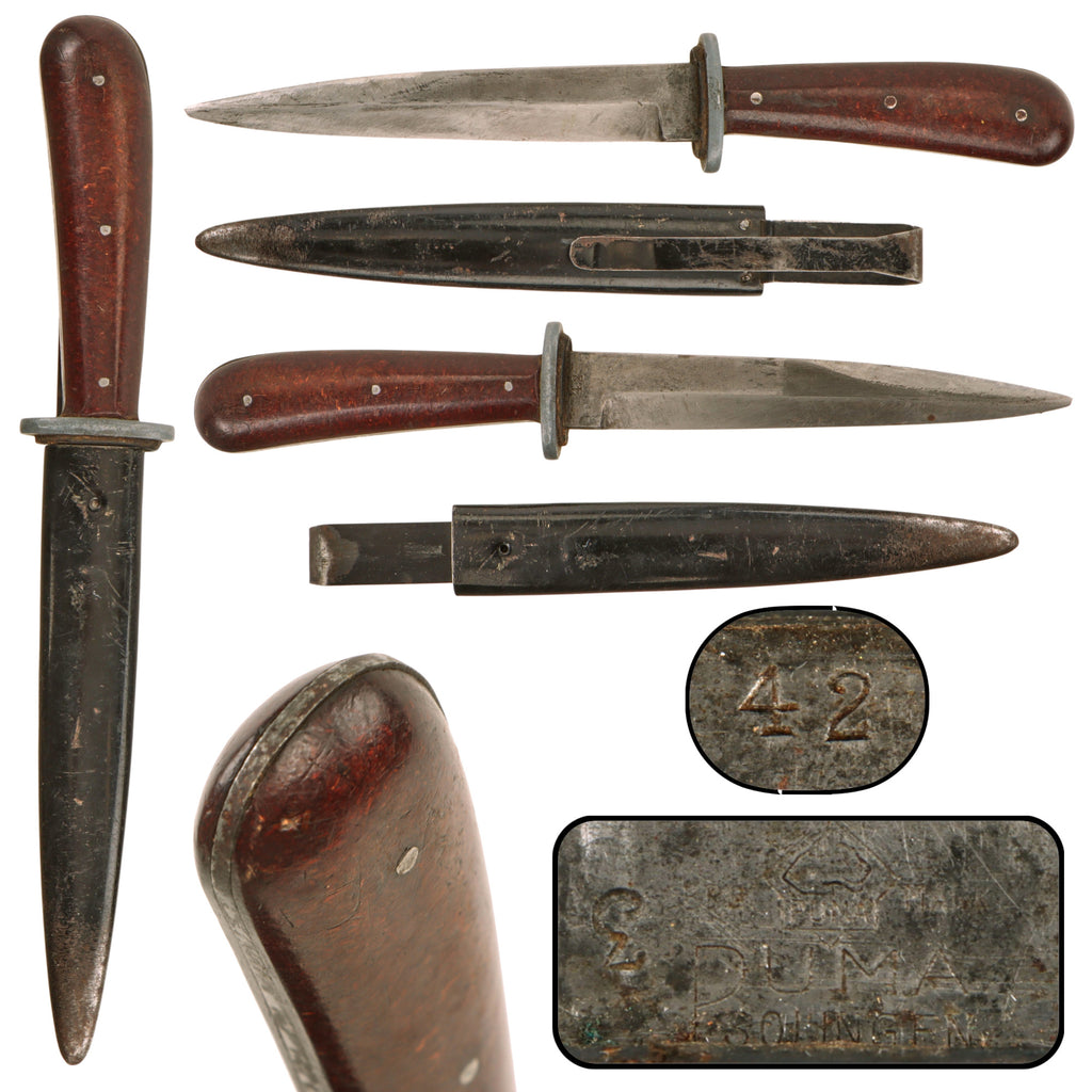 Original German WWII Bakelite Handle Trench Fighting Knife by PUMA-Werk with Scabbard - Damaged Original Items