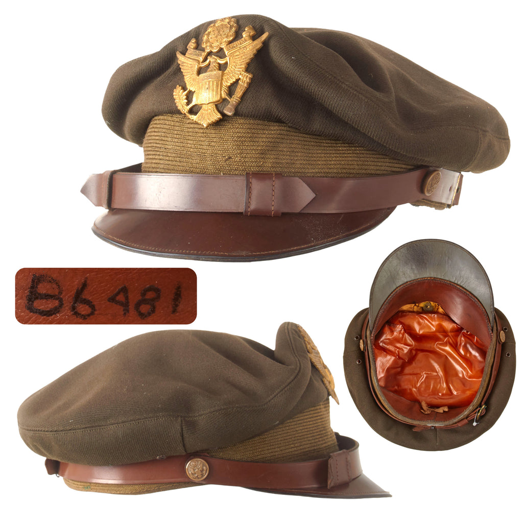 Original U.S. WWII USAAF Officer’s Crusher Visor Cap with Wraparound Chinstrap - Laundry Number Marked Original Items