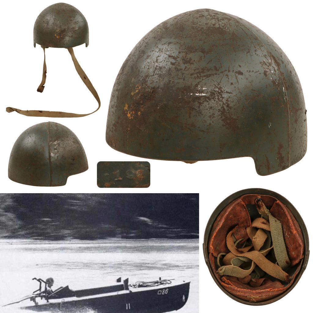 Original Imperial Japanese WWII IJN Navy M44 Shin-Yo “Suicide Boat” Steel Helmet with Full Line & Chinstrap