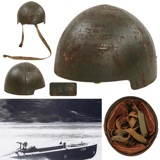 Original Imperial Japanese WWII IJN Navy M44 Shin-Yo “Suicide Boat” Steel Helmet with Full Line & Chinstrap