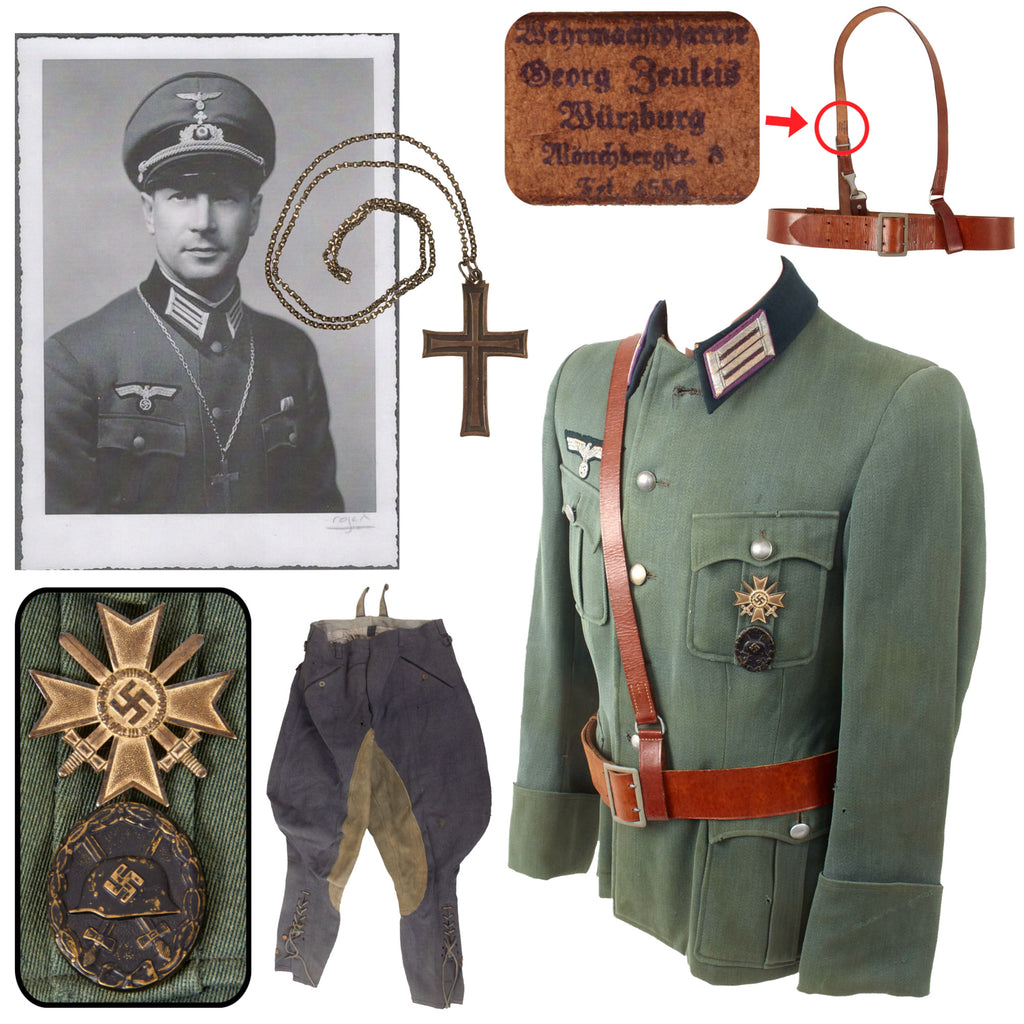 DRAFT Original German WWII Named Heer Army Field Chaplain M36 Uniform Tunic with Breeches - Unique Collar with No Stiffener (Copy) Original Items