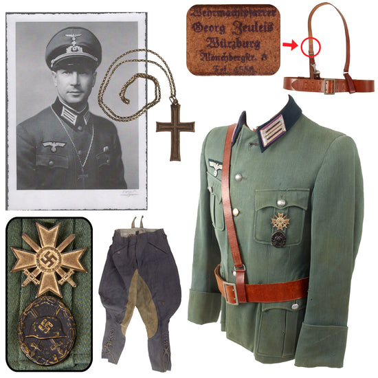 DRAFT Original German WWII Named Heer Army Field Chaplain M36 Uniform Tunic with Breeches - Unique Collar with No Stiffener (Copy) Original Items