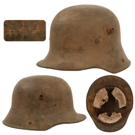 Original Imperial German WWI M16 Stahlhelm Helmet with Named Leather Liner - Stamped BF64