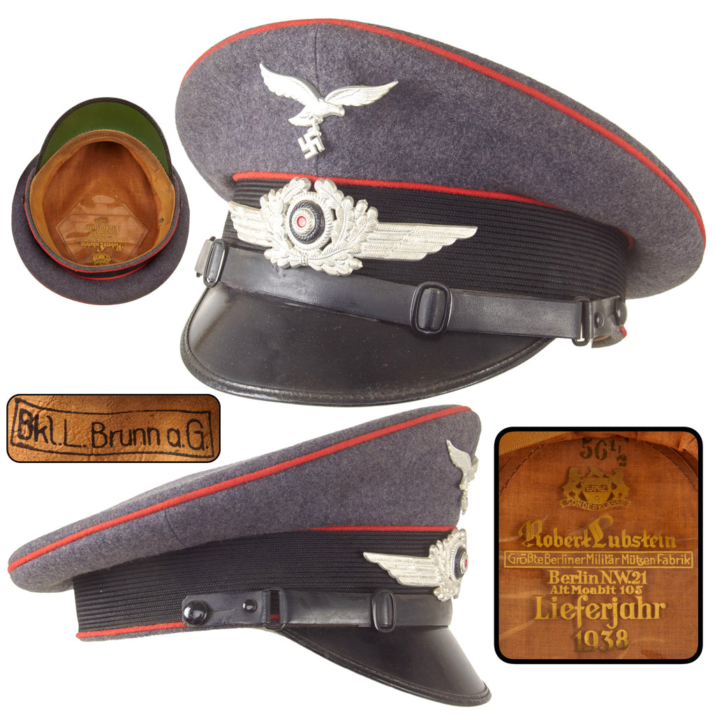 Original German WWII Luftwaffe Flak Artillery EM/NCO Schirmmütze Visor Cap by ERELwith Depot Marking, Dated 1938, Size 56 1/2