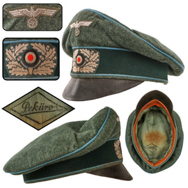 Original German WWII Heer Army Transport / Supply Officer Feldmütze älterer Art Crusher Cap by Peküro with Leather Visor, Measured Size 54cm