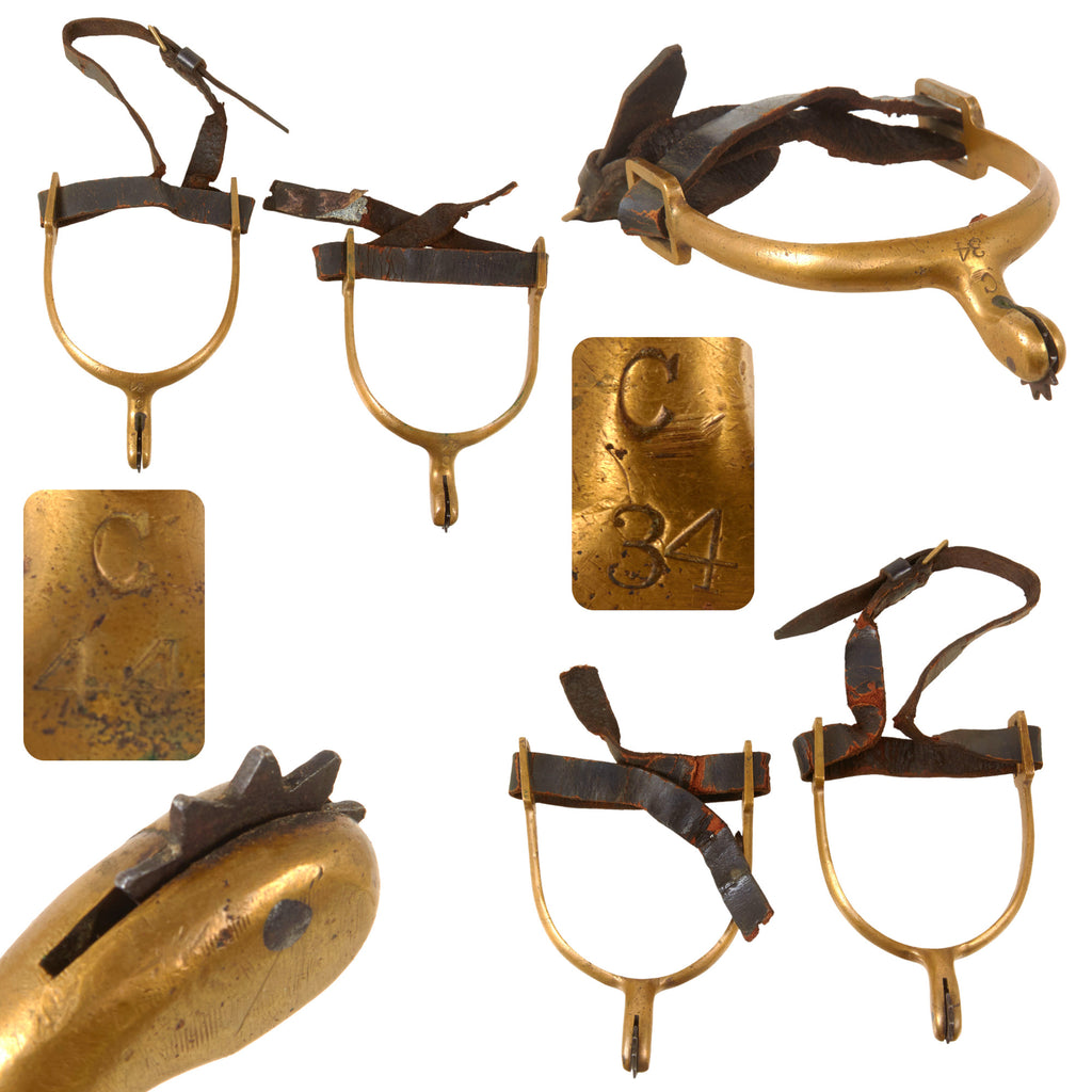 Original U.S. Civil War Set of M1859 Cavalry Spurs with Rowels & Leather Straps - Unit Stamped Original Items