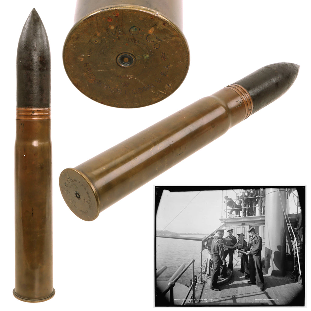 Original U.S. Spanish-American War Inert Navy 6 Pounder Artillery Round with Casing by Driggs Ordnance Co. for the Rare Driggs-Schroeder Rapid-Fire Gun - Dated 1895 Original Items