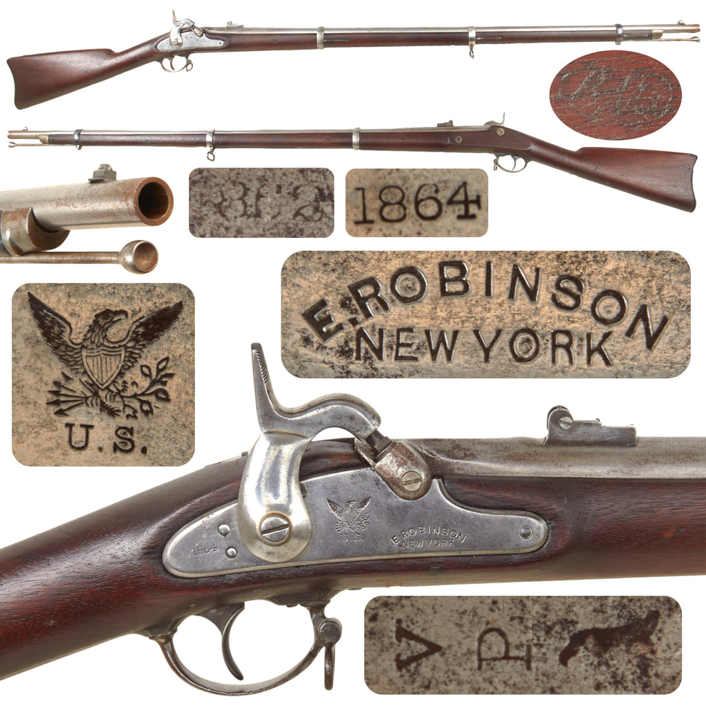 Original U.S. Civil War Springfield Model 1861 Contract Rifled Musket by E. Robinson of New York with Excellent Bore, 1864 Lock and 1862 Barrel