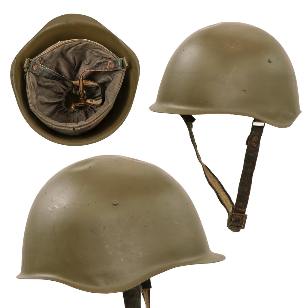 Original WWII Soviet Russian SSh-39 Steel Combat Helmet with SSh-39 Liner and Rare Oilcloth Chinstrap - Repainted Original Items