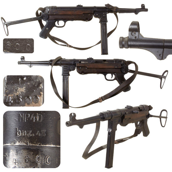 Original German WWII 1943 Dated MP 40 Display Gun by Steyr with Live Barrel, Sling, and Display Magazine - Maschinenpistole 40