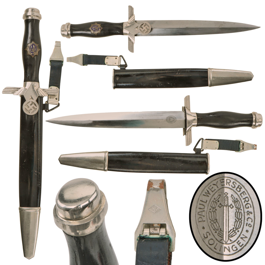 Original German WWII 1st Model RLB Subordinate Dagger by Paul Weyersberg of Solingen with Excellent Blade, Scabbard, and Hanger