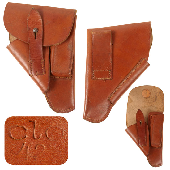 Original German WWII Walther PP Pistol Brown Leather Breakaway Holster by Ernst Melzig - Dated 1942