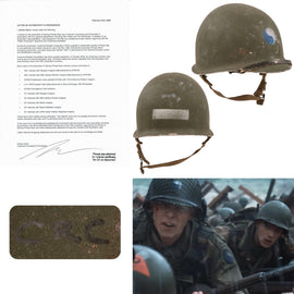 Original U.S. M1 Helmet Used in Saving Private Ryan – 29th Infantry Division – With Copy of Notarized Letter of Authenticity