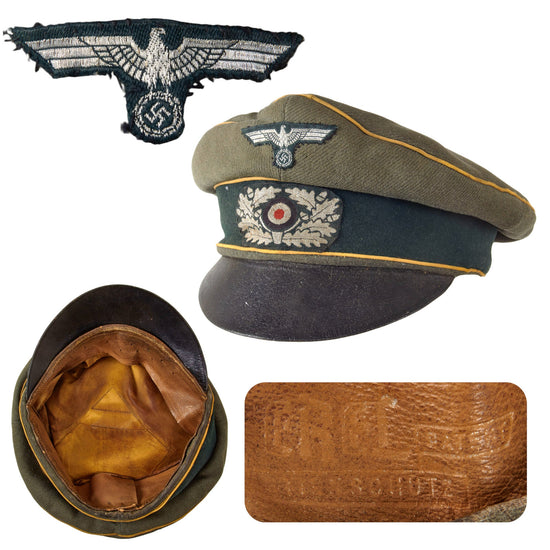 Original German WWII Heer Army Infantry Officer Schirmmütze Visor Crush Cap with BeVo Insignia by EREL Extra - Double Marked Original Items