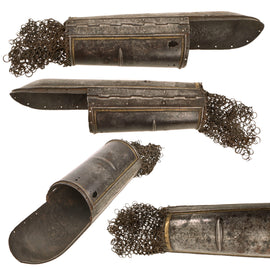 Original Indian 19th Century Indo-Persian Dastana Steel Arm Guard with Gold/Brass Inlay & Chainmail Hand Defense