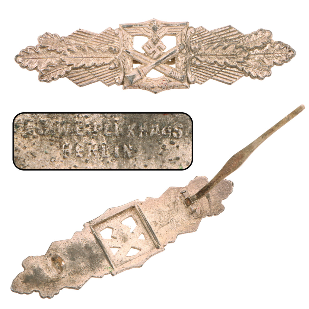 Original German WWII Silver Close Combat Clasp by Friedrich Linden “FLL” of Lüdenscheid - Missing Backing Plate Original Items