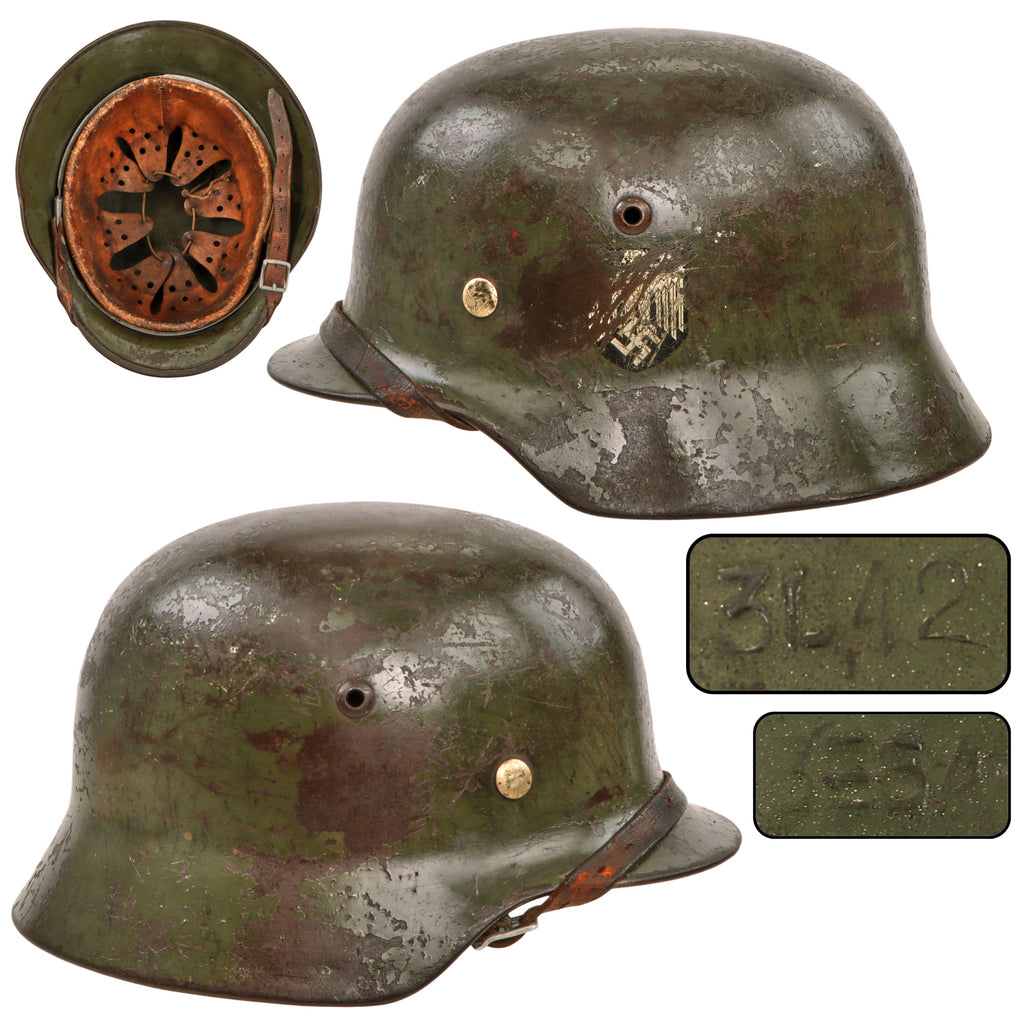 Original German WWII Heer Army Single Decal M35 Steel Helmet with 1938 Dated 56cm Liner and Chinstrap, Stamped SE64 Original Items