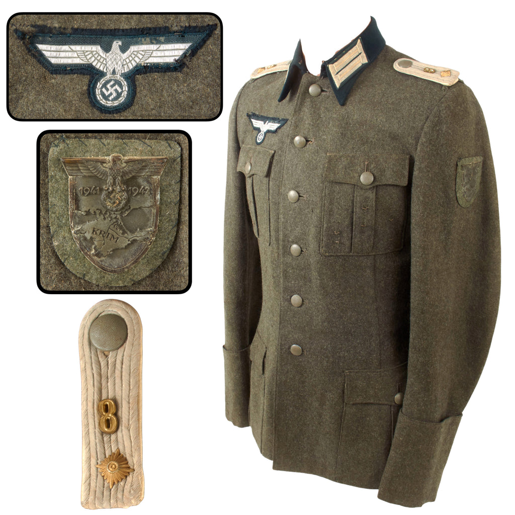 Original German WWII Heer 8th Infantry Regiment Oberleutnant Officer Private Purchase M36 Field Uniform Tunic with Krim Shield & Award Loops