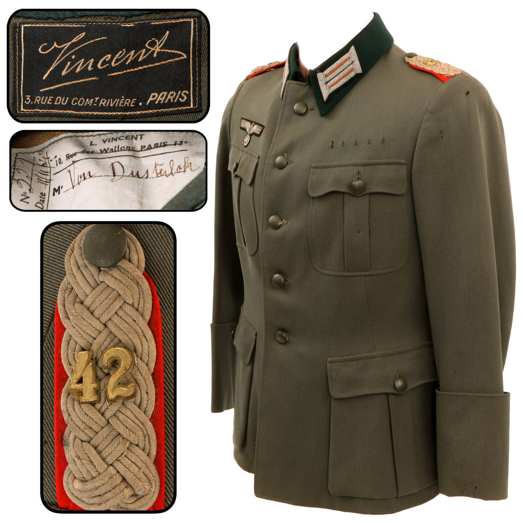 Original German WWII Heer Army Artillery Regiment 42 Major Officer M36 Field Tunic by L. Vincent of Paris, Named to Von Düsterloh, Dated 1940 Original Items